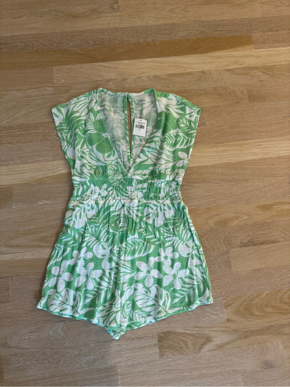 abercrombie kids Green & White Floral Knit Romper